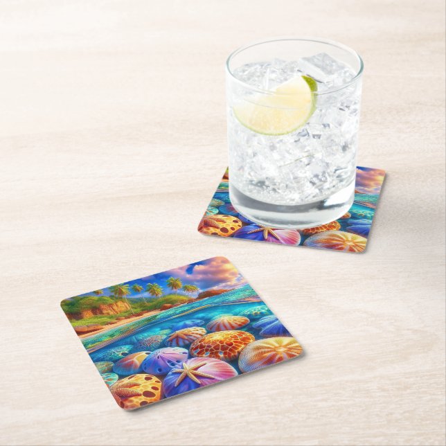 Tropical Tide Treasures Square Paper Coaster (Insitu)