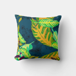 Tropical Tie Dye Blue Gouache. Tropical Pattern. G Cushion