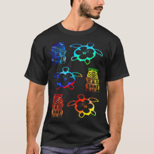 Tropical Tie Dye Hawaiian Honu Turtles And Tiki Ma T-Shirt