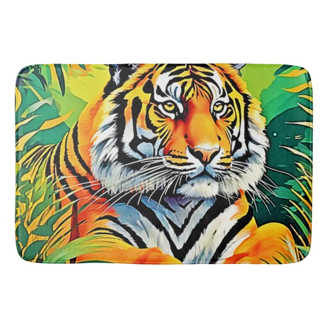 Tropical Tiger Art Bath Mat (Front)