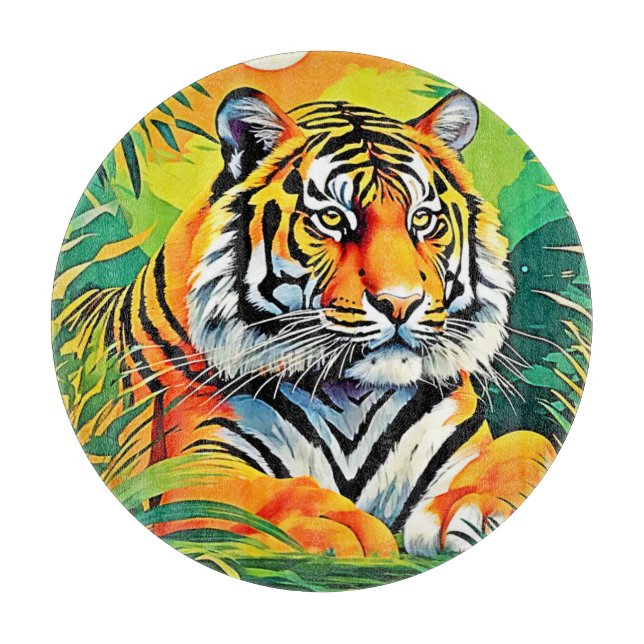 Tropical Tiger Art Cutting Board (Front)