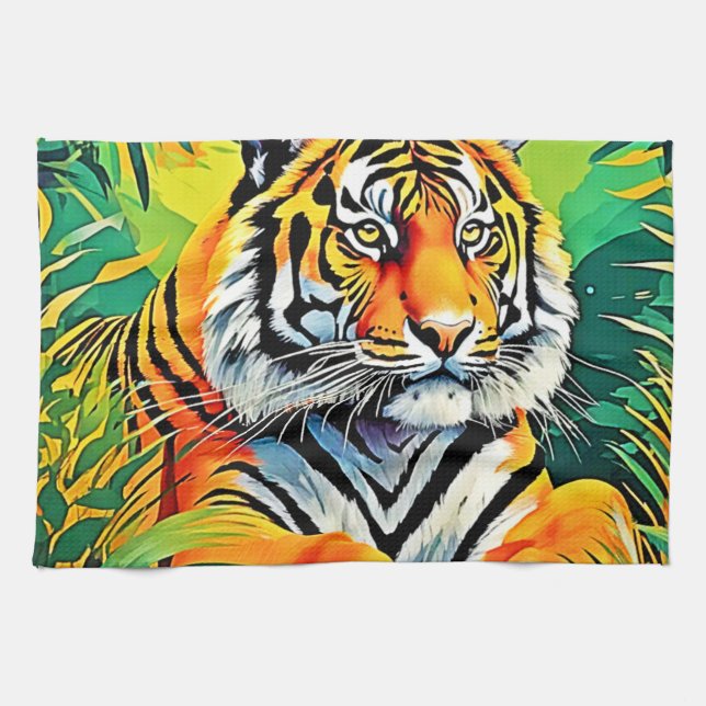 Tropical Tiger Art Tea Towel (Horizontal)