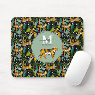 Tropical Tiger Black Botanical Jungle Safari Name Mouse Pad