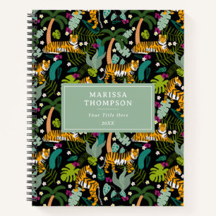 Tropical Tiger Black Botanical Jungle Safari Notebook