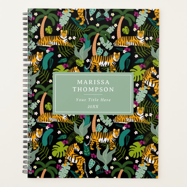 Tropical Tiger Black Botanical Jungle Safari Planner (Front)