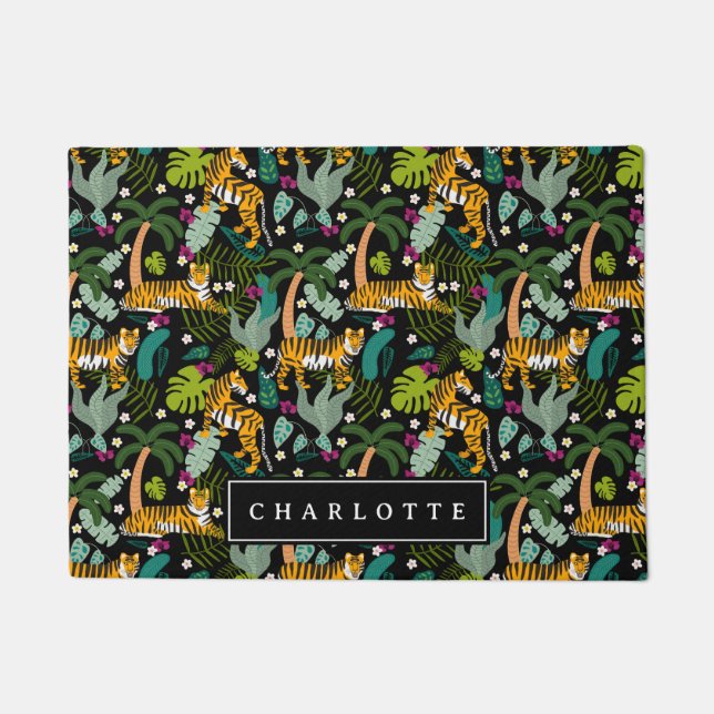 Tropical Tiger Black Jungle Safari Cats Doormat (Front)