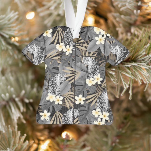 Tropical Tiger Hawaiian Palm Jungle Aloha Shirt Ornament (Tree)