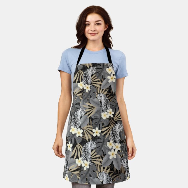 Tropical Tiger Hawaiian Palm Jungle Gray Apron (Worn)