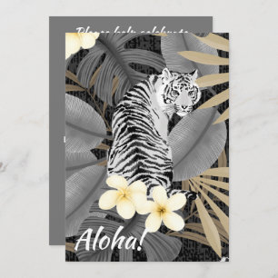 Tropical Tiger Hawaiian Palm Jungle Grey Invitation