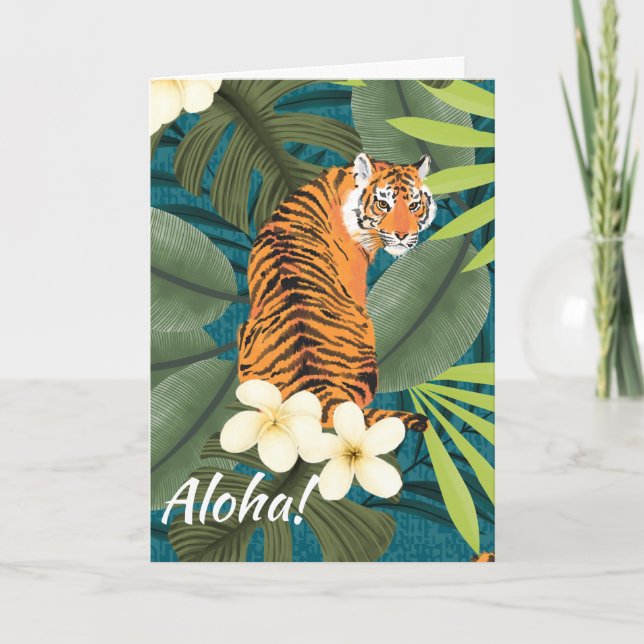 Tropical Tiger Hawaiian Palm Jungle Teal Invitatio Invitation (Front)