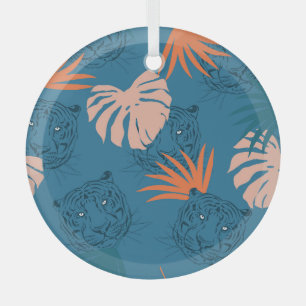 Tropical Tiger Leaves Deep Blue Glass Tree Decoration