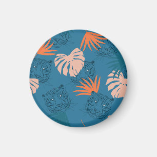 Tropical Tiger Leaves Deep Blue Magnet