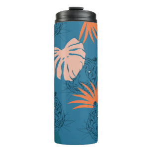 Tropical Tiger Leaves Deep Blue Thermal Tumbler