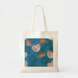 Tropical Tiger Leaves Deep Blue Tote Bag