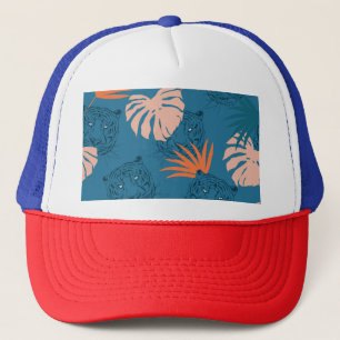 Tropical Tiger Leaves Deep Blue Trucker Hat