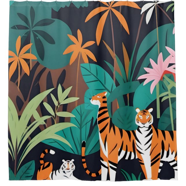 Tropical Tiger Trio Shower Curtain (Front)