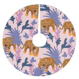 Tropical Tigers Jungle Vintage Pattern Brushed Polyester Tree Skirt