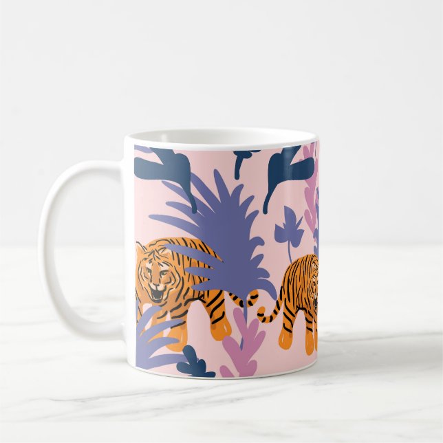 Tropical Tigers Jungle Vintage Pattern Coffee Mug (Left)