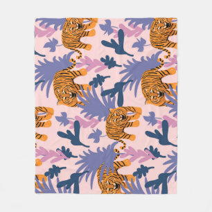 Tropical Tigers Jungle Vintage Pattern Fleece Blanket