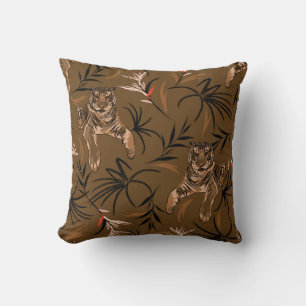 Tropical Tigers Paradise Flower Pattern Cushion