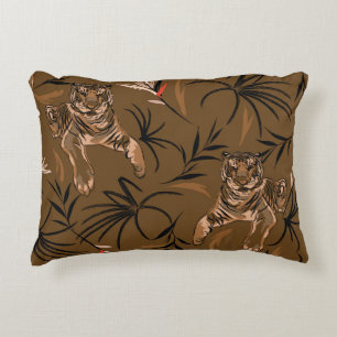 Tropical Tigers Paradise Flower Pattern Decorative Cushion