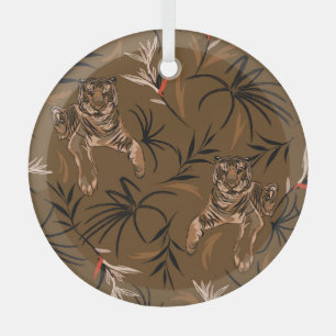 Tropical Tigers Paradise Flower Pattern Glass Tree Decoration