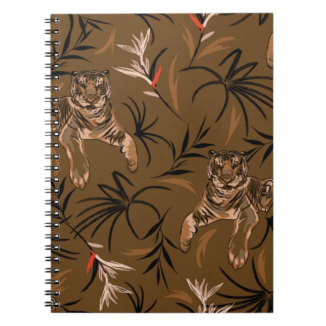 Tropical Tigers Paradise Flower Pattern Notebook (Front)