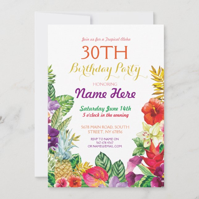 Tropical Tiki Aloha Chalk Birthday Party Invite (Front)