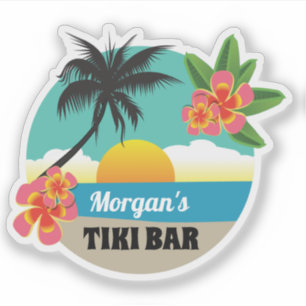 Tropical Tiki Bar with Name, sunset, palm tree