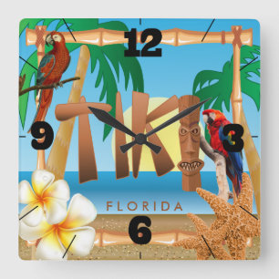 Tropical Tiki Design Square Wall Clock