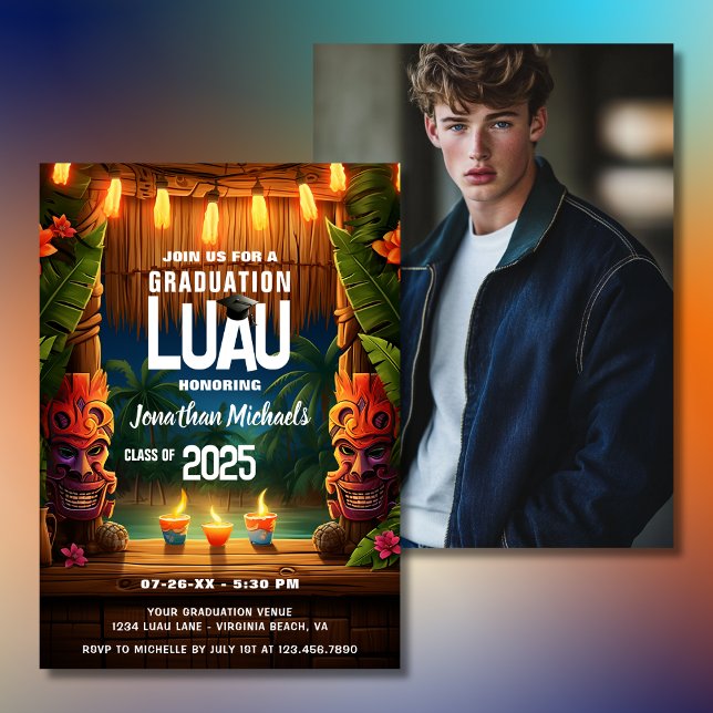 Tropical Tiki Hawaiian Luau Graduation Photo Invitation (Tropical Tiki Hawaiian Luau Graduation Photo Invitation)