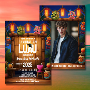 Tropical Tiki Hawaiian Luau Photo Graduation Invitation