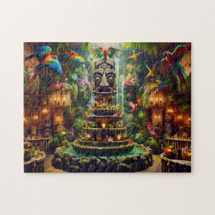 Tropical Tiki Mystical Parrots Tiki Totems Jungle Jigsaw Puzzle