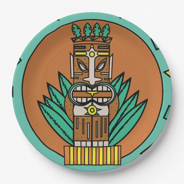 Tropical Tiki Party Hut Hawaii Party Paper Plate (Front)
