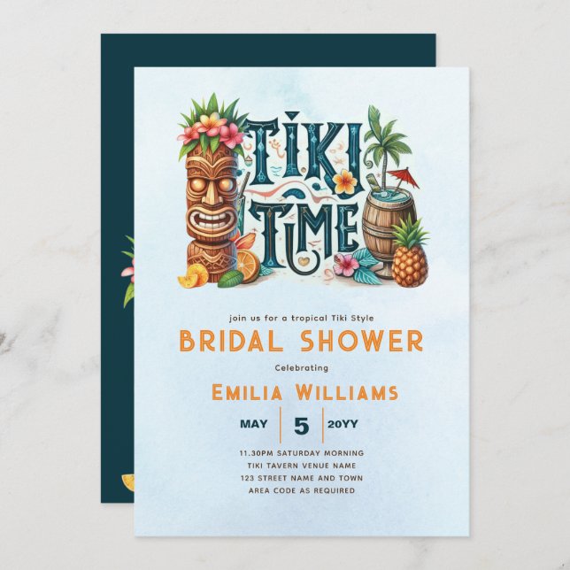 Tropical Tiki Party Wedding Luau Bridal Shower  Invitation (Front/Back)