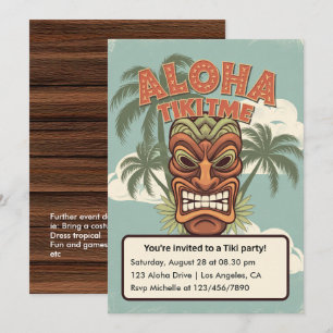 Tropical Tiki Time Hawaiian Luau Party Invitation