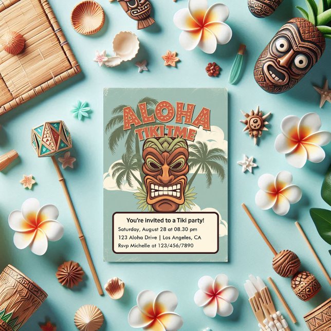 Tropical Tiki Time Hawaiian Luau Party Invitation (Tropical Tiki Time Hawaiian Luau Party Invitation)