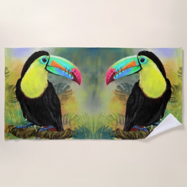 Tropical Toco Toucan Bird Beach Towel (Front)