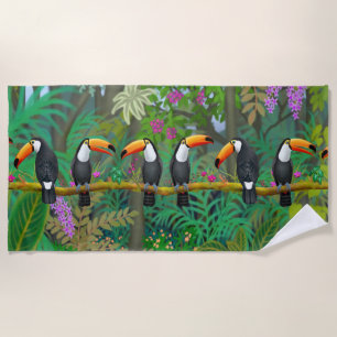 Tropical Toco Toucan Birds Beach Towel