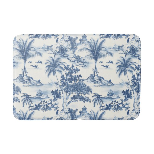 Tropical Toile De Jouy Bath Mat (Front)