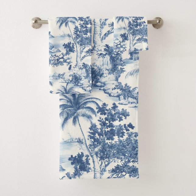 Tropical Toile De Jouy Bath Towel Set (Insitu)