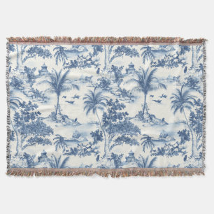 Tropical Toile De Jouy Throw Blanket