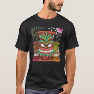 Tropical Totem Hawaiian Tiki Mask Polynesian Statu T-Shirt