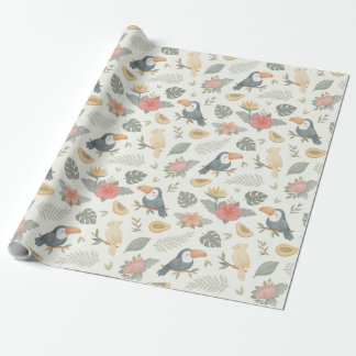 Tropical Toucan and Papaya Pattern Wrapping Paper