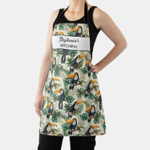 Tropical Toucan Bird Palm Leaves Ferns Custom Text Apron