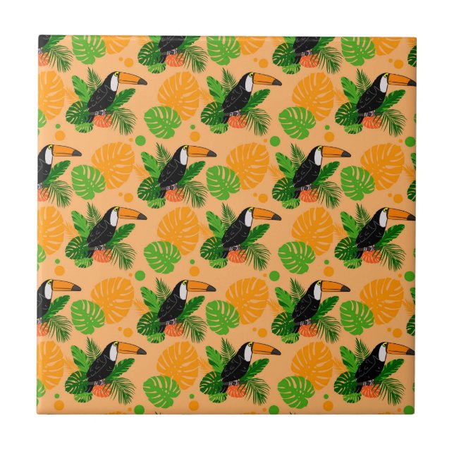 Tropical Toucan Bird Seamless Pattern Ceramic Tile (Front)