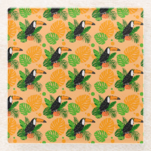 Tropical Toucan Bird Seamless Pattern Glass Coaster