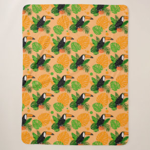 Tropical Toucan Bird Seamless Pattern Sherpa Blanket