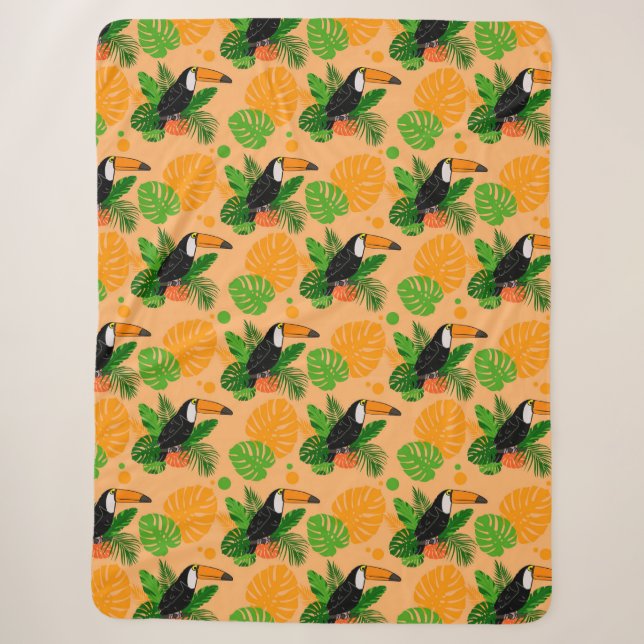 Tropical Toucan Bird Seamless Pattern Sherpa Blanket (Front)