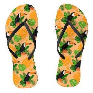 Tropical Toucan Bird Seamless Pattern Thongs